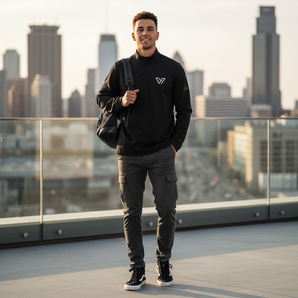 Embroidered Quarter - Zip Pullover — White Athletic Adidas Logo - 6ix7even