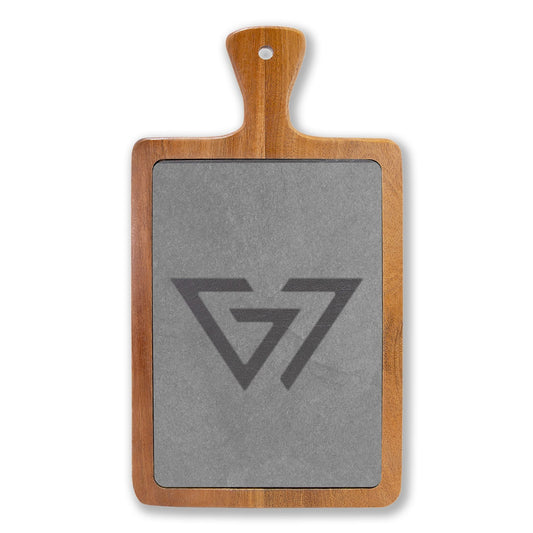 Engraved Bamboo Charcuterie Board with Slate Insert & Cheese Knives - 6ix7even